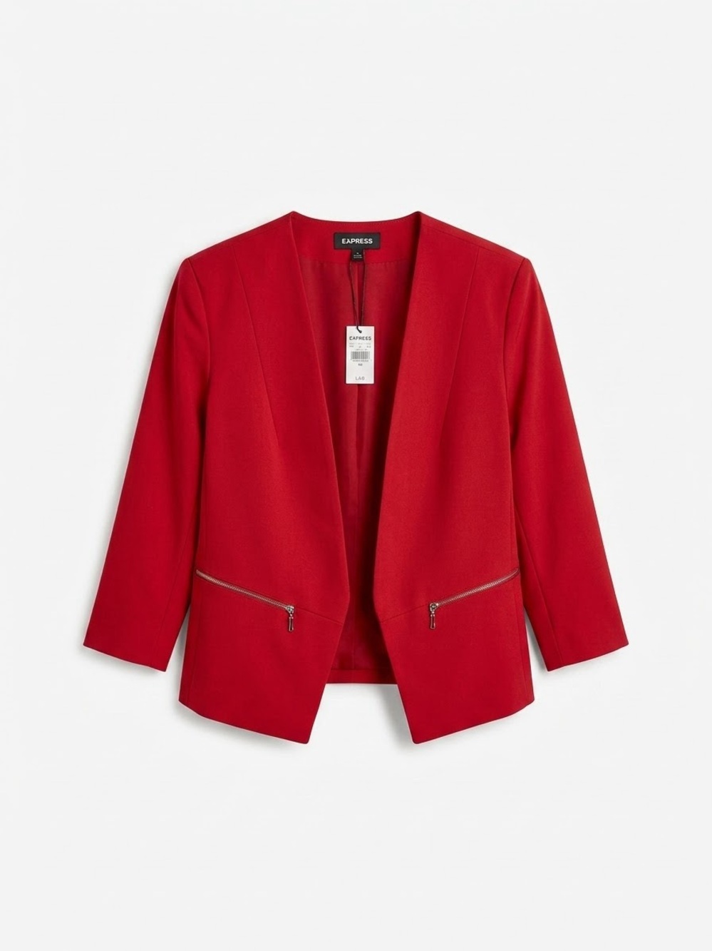 Express Red Open-Front Zip-Pocket Blazer